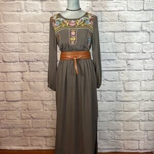 Jodifl Boho Cottagecore Maxi Dress with Colorful Embroidered Flowers